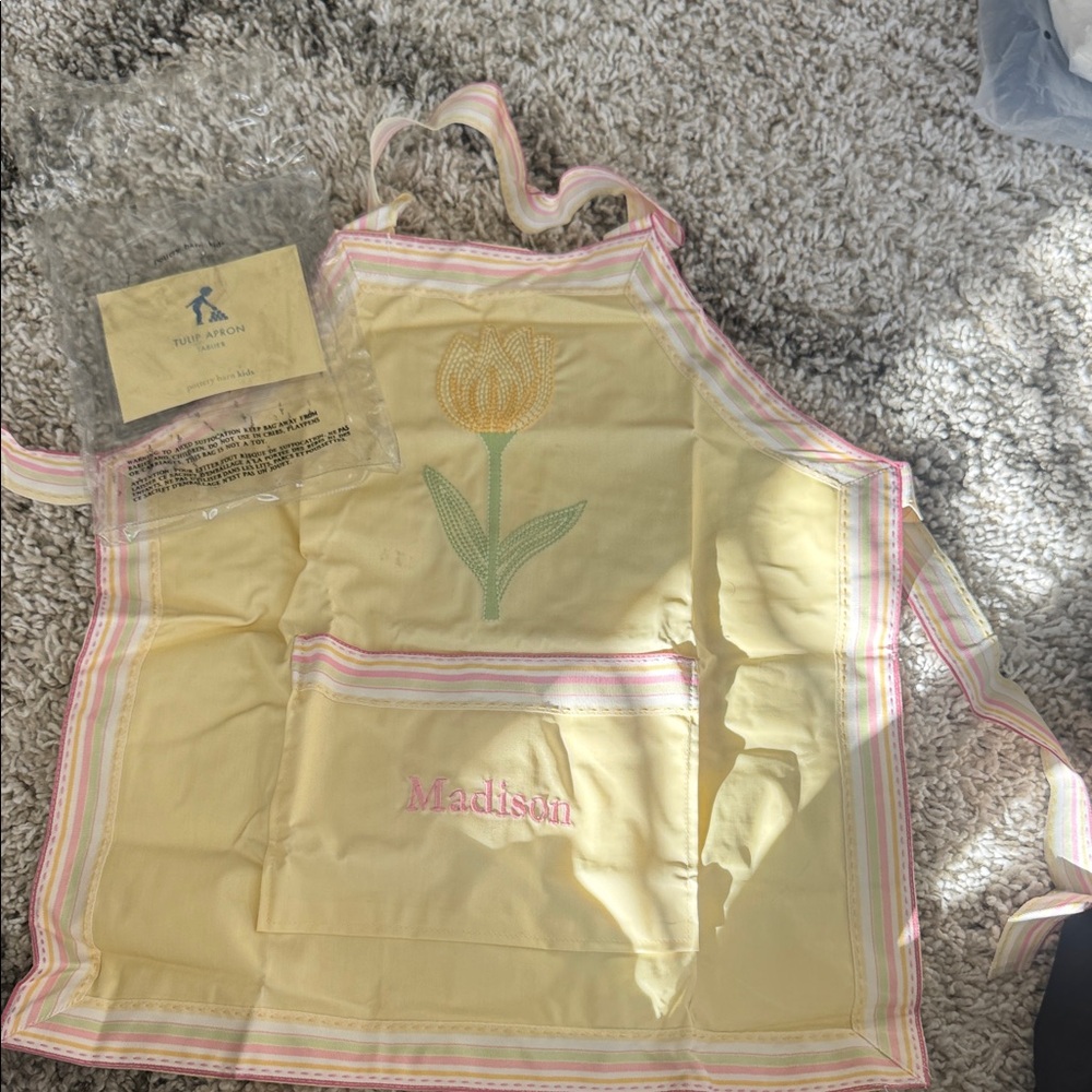 Pottery Barn Kids Yellow Apron with Pink Stripes